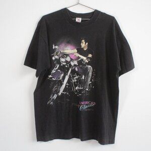 Vintage 90s FOTL American Classic Elvis Presley Motorcycle Tee Shirt Black XL